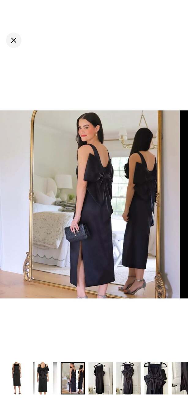Antonio Melani Black Satin Midi Dress with Back Bow Detail